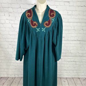 VTG USA Gjg Softly Teal Embroidered Front Zip Night Dress Nightgown Women’s L
